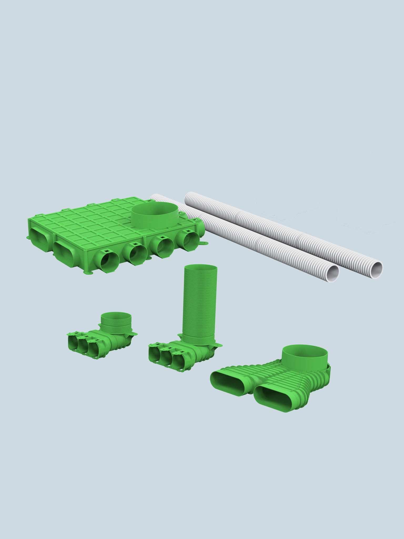 Pět částí možného potrubního systému.