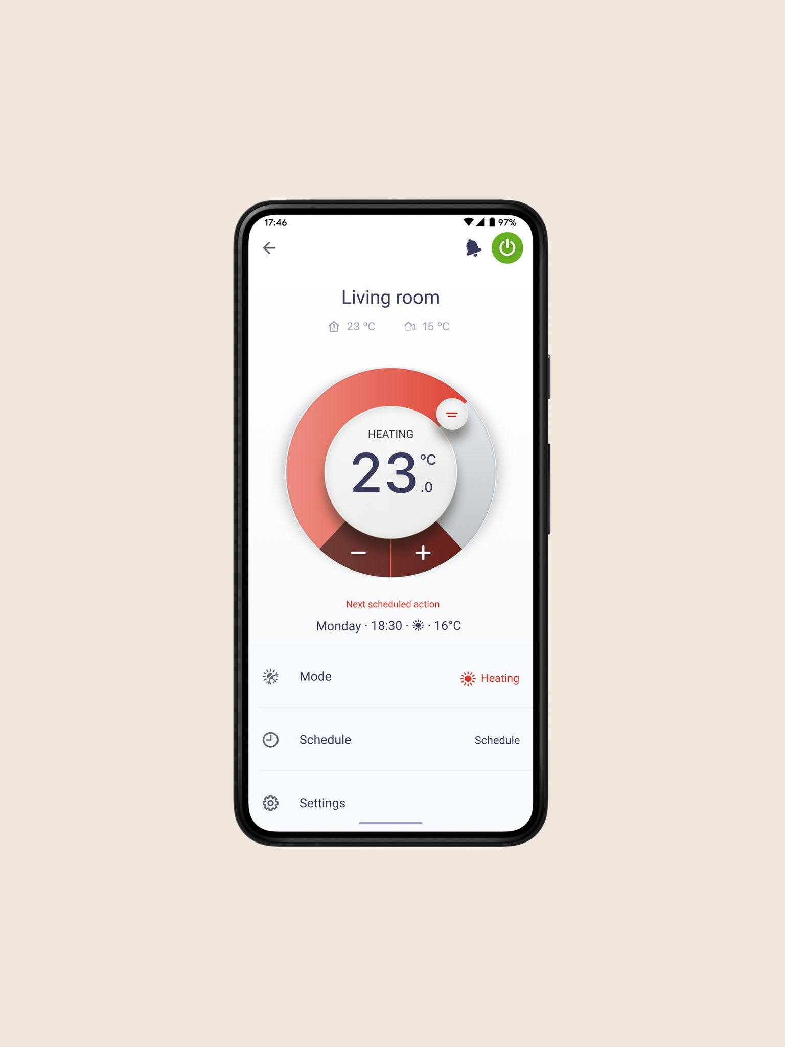 Packshoty: Aplikace Onecta zobrazená v chytrém telefonu