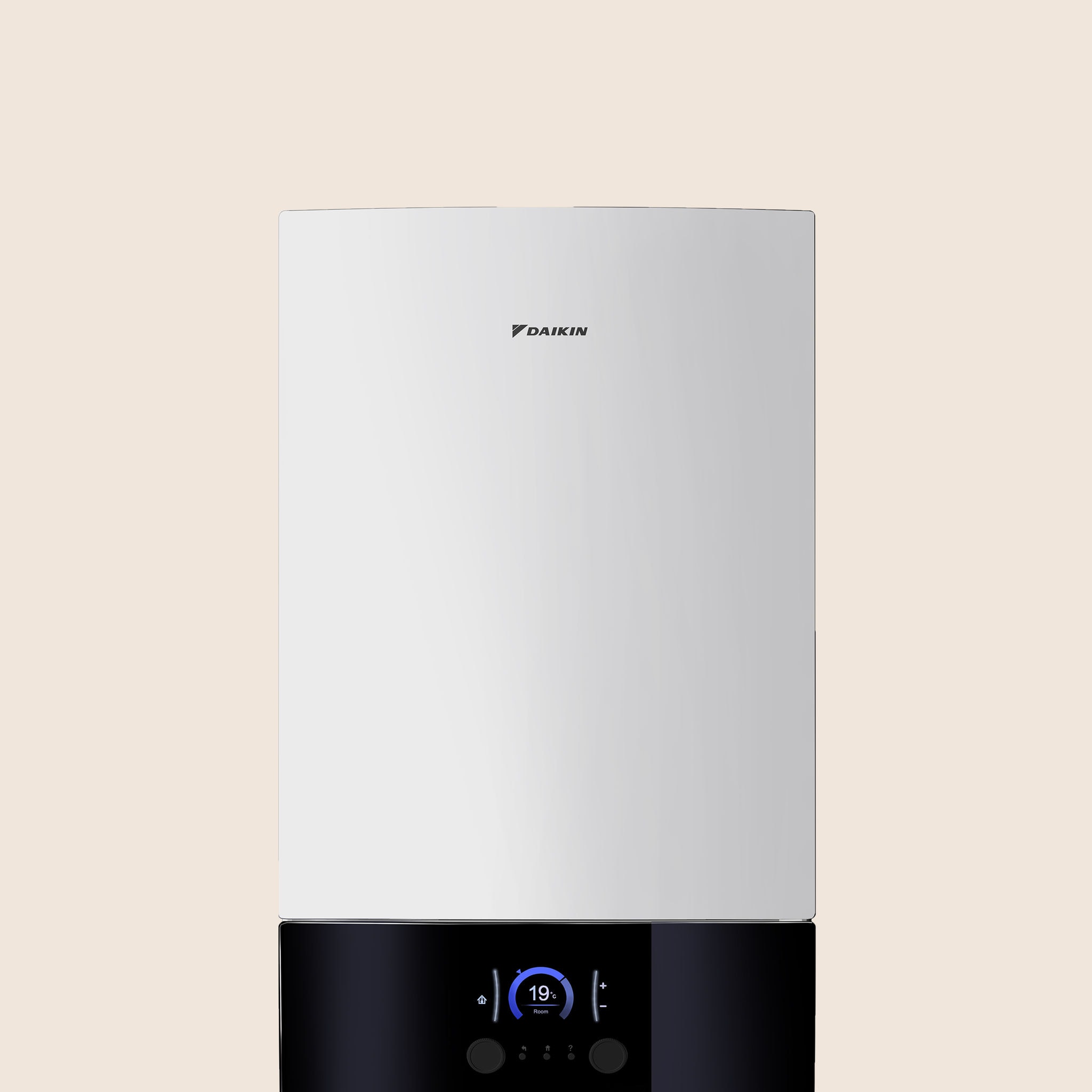 Pohled zepředu na vnitřní jednotku Daikin Altherma 3 R MT W, středoteplotního tepelného čerpadla vzduch-voda.